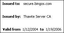 Thawte Certificate issued to Bingos